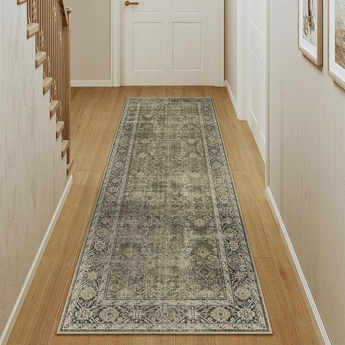 PureCozy Light Brown 2x6 Vintage Area Rug Hallway Indoor Kitchen Washable - Image 4