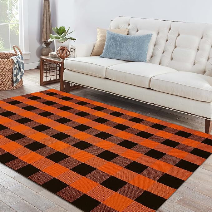 IOHOUZE Fall Buffalo Plaid Check Rug Outdoor Doormat 4x6 Ft Washable Woven - Image 9