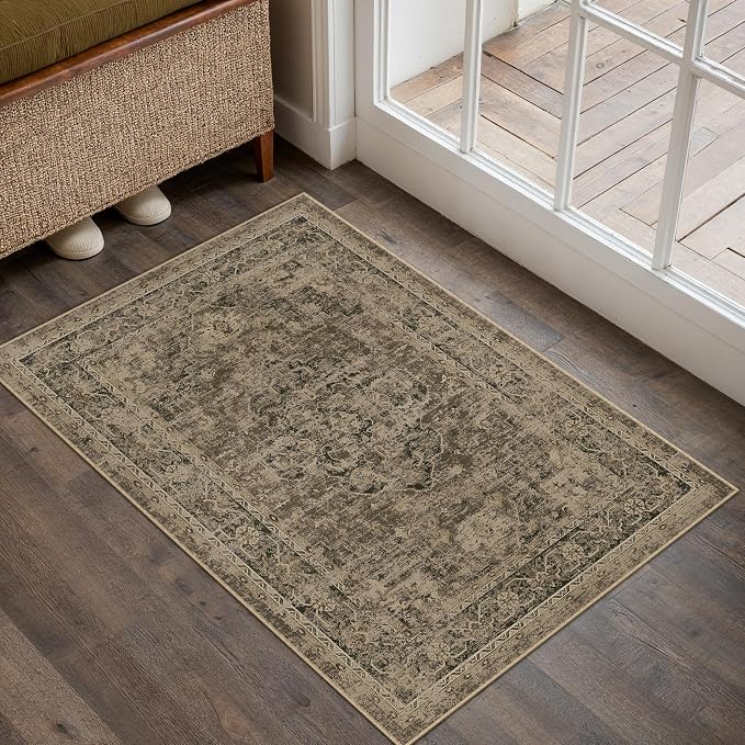 PureCozy Entryway Area Rug 2x3 Brown Vintage Distressed Indoor Carpet Oriental - Image 6