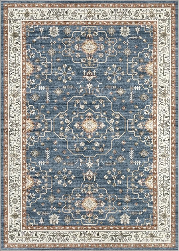 5x7 Area Rug for Living Room- Machine Washable Soft Oriental Vintage Large - Image 8