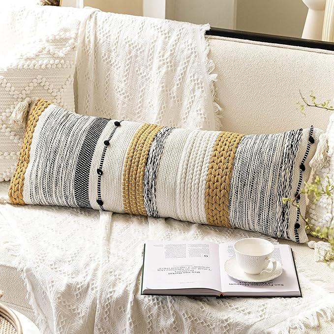BlissBlush Decorative Lumbar Throw Pillow Cover 14x36 Boho Long Cushion by BlissBlush