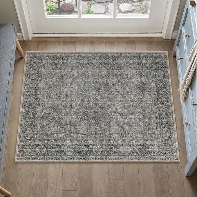 PureCozy Grey Brown Entryway Rug 2x3 Vintage Area Carpet Indoor Kitchen - Image 3
