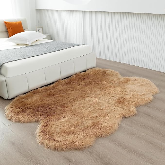 Fluffy Faux Fur Rug Brown Sheepskin Area Rug, 4x6 Ft Ultra Soft Shaggy Plush Rug - Image 8