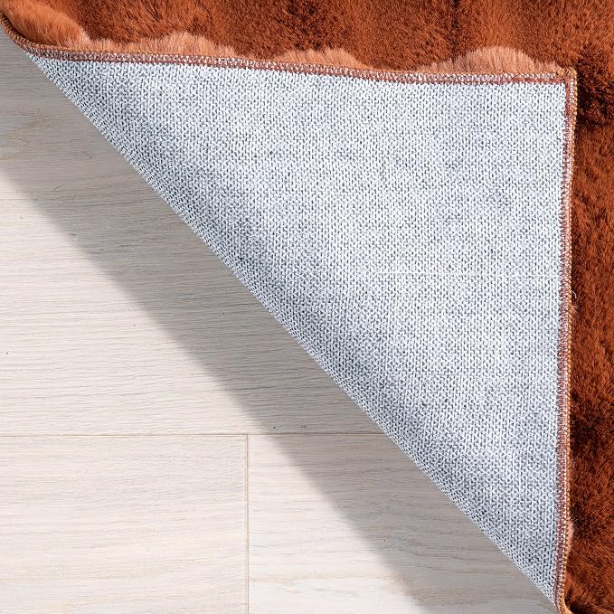 Nuloom Jeni Brick, Solid Faux Rabbit, Fluffy and Cozy, High Traffic, Stain - Image 3