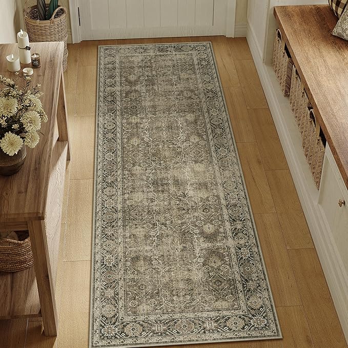 PureCozy Light Brown 2x7 Vintage Area Rug Hallway Indoor Kitchen Washable - Image 4