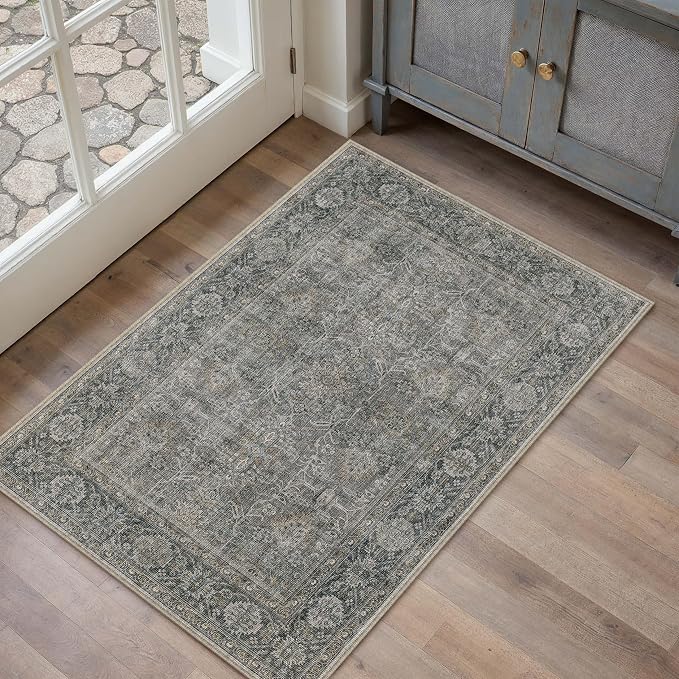 PureCozy Grey Brown Entryway Rug 2x3 Vintage Area Carpet Indoor Kitchen - Image 4