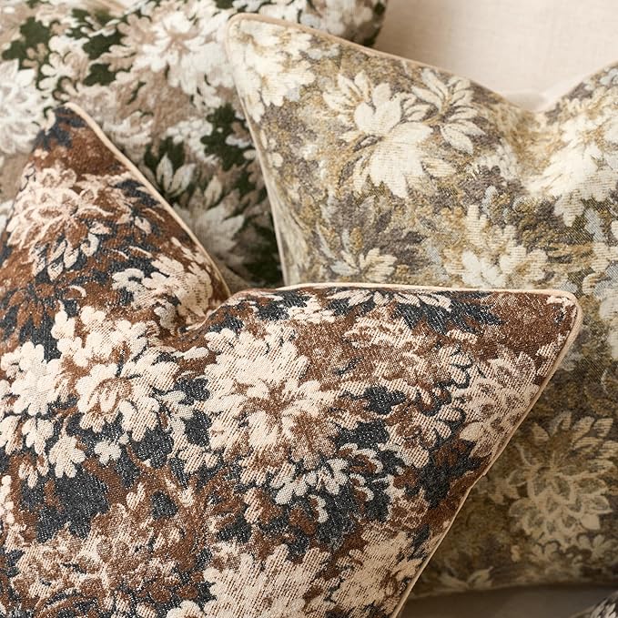 Yangest Neutral Floral Pillow Cover 20 x 20 Inches, Vintage Chenille Square - Image 5