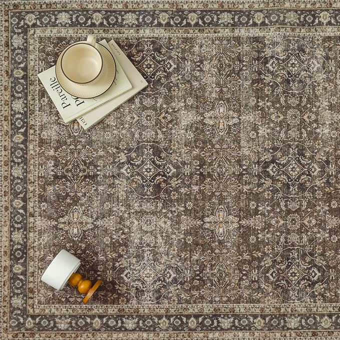 PureCozy 8x10 Area Rug for Living Room Brown Vintage Washable Bedroom Carpet - Image 6