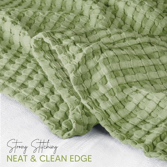 Utopia Bedding Sage Green 100% Cotton Waffle Blanket 300 GSM Soft Lightweight - Image 3