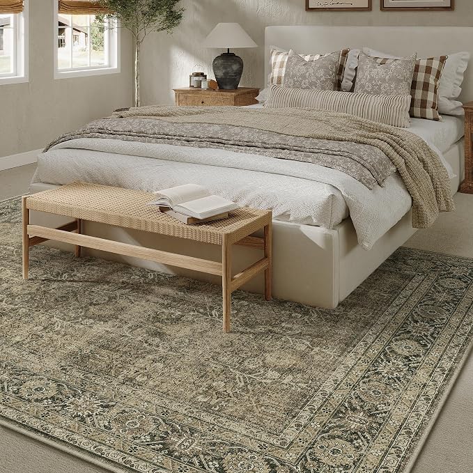 PureCozy Light Brown Area Rug 6x9 Vintage Washable Indoor Door Mat Living Room - Image 3