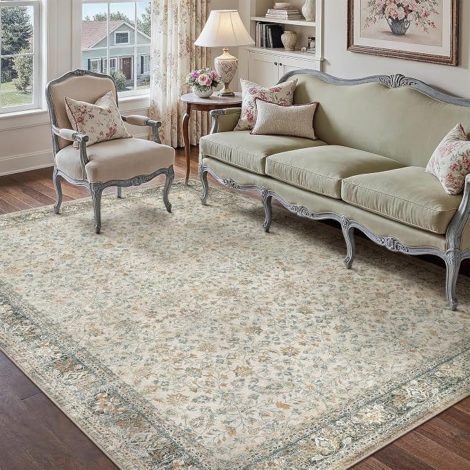 PureCozy Beige Area Rug 5x7 Living Room Machine Washable Vintage Carpet Non - Image 4