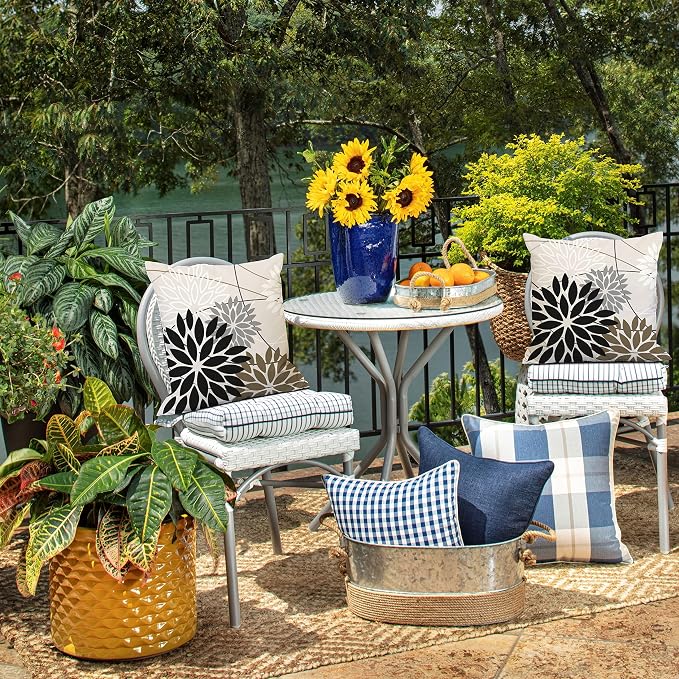 DFXSZ Black Brown Outdoor Pillow Covers 16x16 Inch Set of 2 White Gray Flower - Image 5