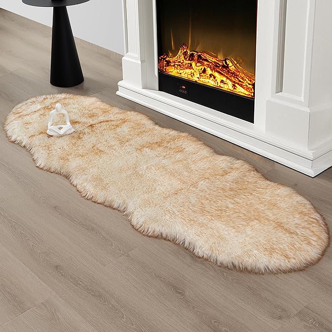 Faux Fur Rug Runner 2x6 ft White Yellow by CKLZSAY