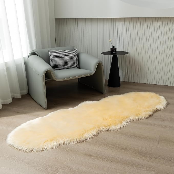 Faux Fur Rug Runner 2x6 ft Beige - Image 4