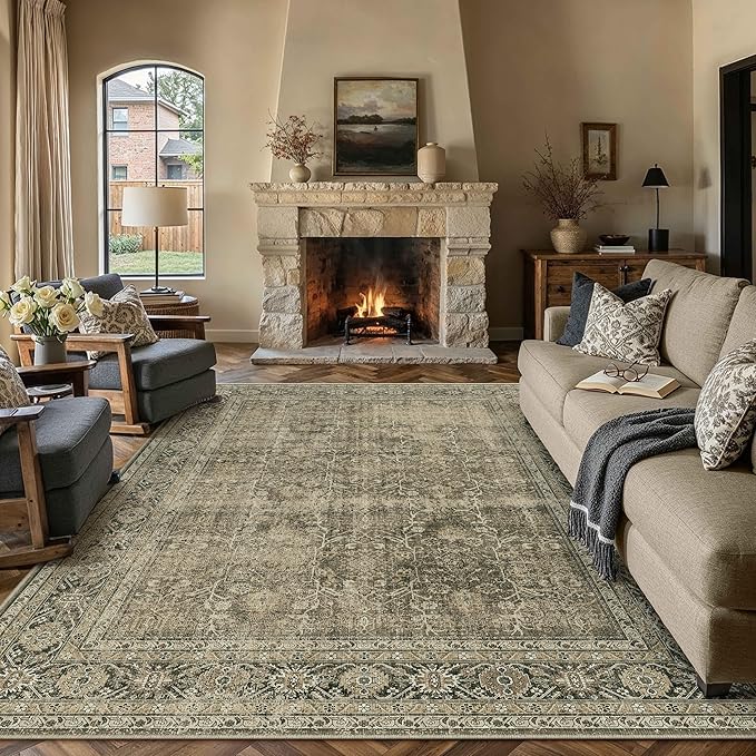 PureCozy Light Brown Area Rug 6x9 Vintage Washable Indoor Door Mat Living Room by PureCozy