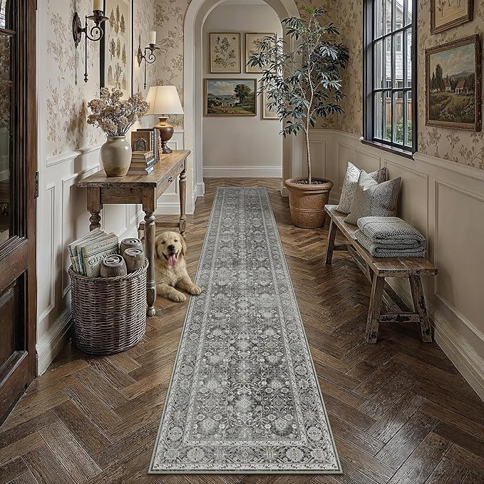 PureCozy Black Runner Rug 2'6"x14' Vintage Area Carpet Hallway Long Indoor by PureCozy