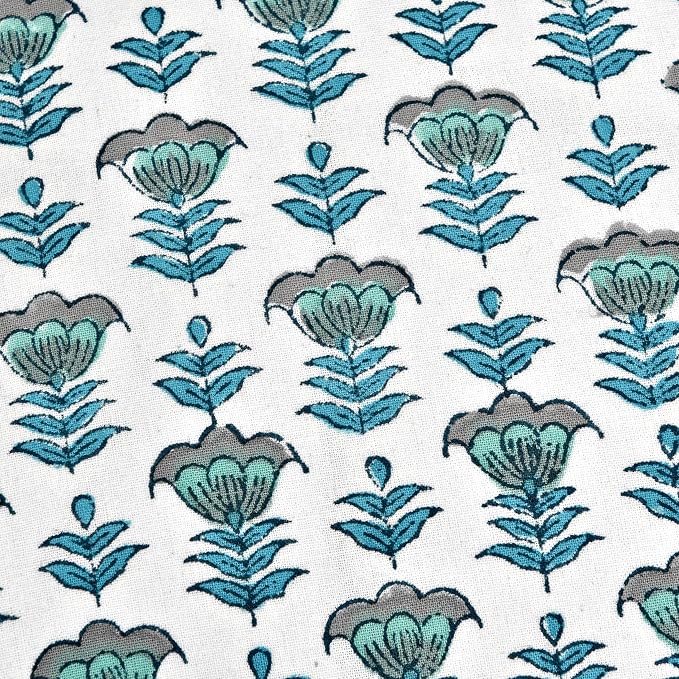 Ridhi Block Print Aquamarine Blue Pillow Cover 24" x 24" Decorative Couch - Image 6