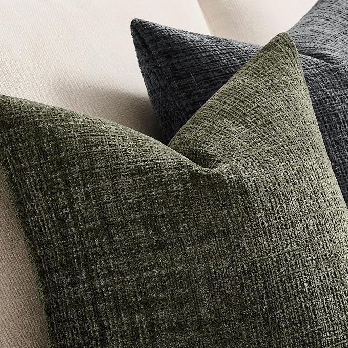 ZeeMart Fine-Textured Lumbar Throw Pillow Covers Set of 2, 12x20 Inch Olive - Image 2