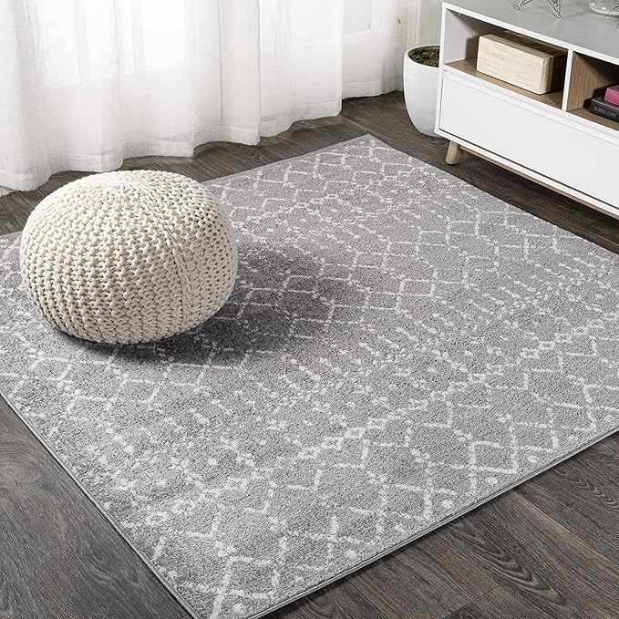 JONATHAN Y Boho Vintage Diamond Gray/Ivory Square Area Rug 4X4 ft, Moroccan Hype by JONATHANY