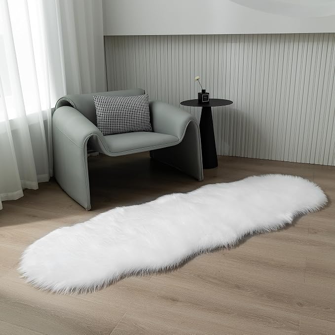 Faux Fur Rug Runner 2x6 ft White - Image 5