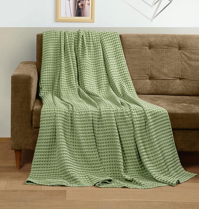 Utopia Bedding Sage Green 100% Cotton Waffle Blanket 300 GSM Soft Lightweight - Image 4