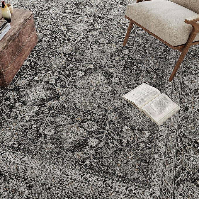 PureCozy Vintage Area Rug 6x9 Black Washable Living Room Large Carpet Non Slip - Image 7