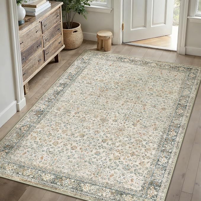 PureCozy Beige Area Rug 5x7 Living Room Machine Washable Vintage Carpet Non - Image 5