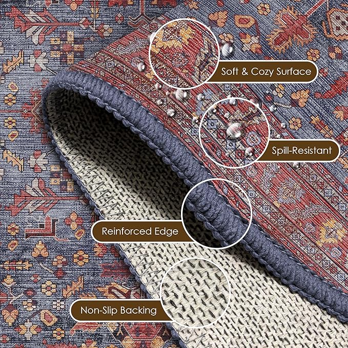 Washable Area Rug 8' x 10' Vintage Traditional Persian Mat - Image 6
