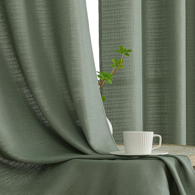 Chyhomenyc Sage Green Curtains 84 Inch Length 2 Panels, Faux Linen Semi Sheer - Image 8