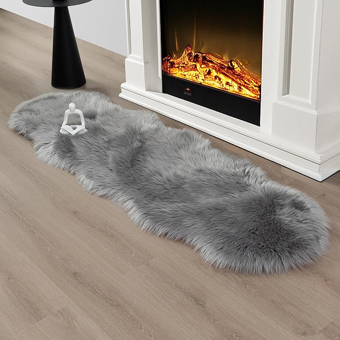 Faux Fur Rug Runner 2x6 ft Gery - Image 9