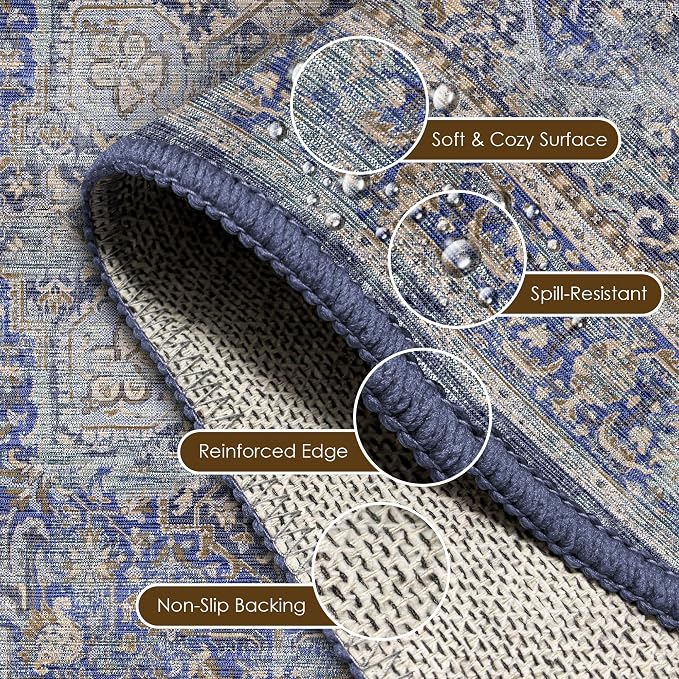 Washable Area Rug 9' x 12' Vintage Traditional Persian Mat - Image 6