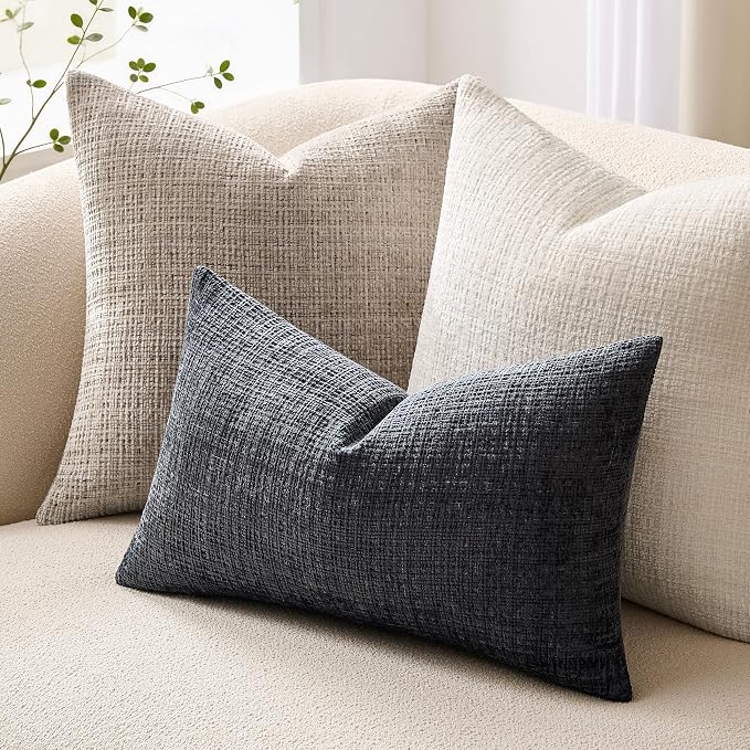 ZeeMart Fine-Textured Lumbar Throw Pillow Covers Set of 2, 12x20 Inch Navy - Image 5