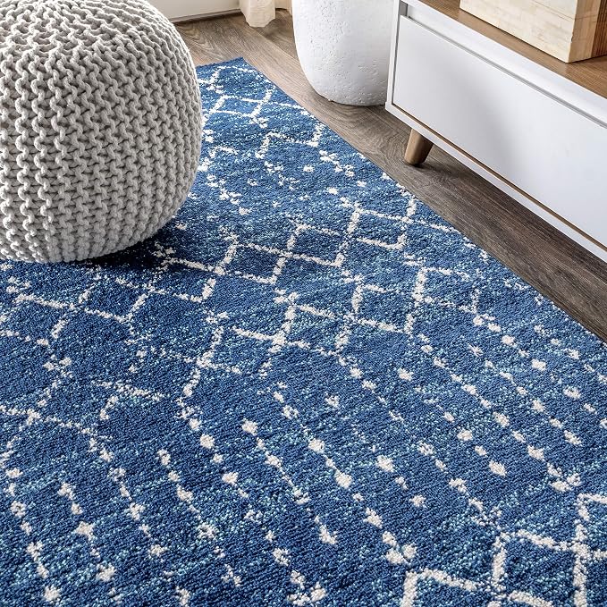 JONATHAN Y Boho Vintage Diamond Blue/White Square Area Rug 5X5 ft, Moroccan Hype - Image 4