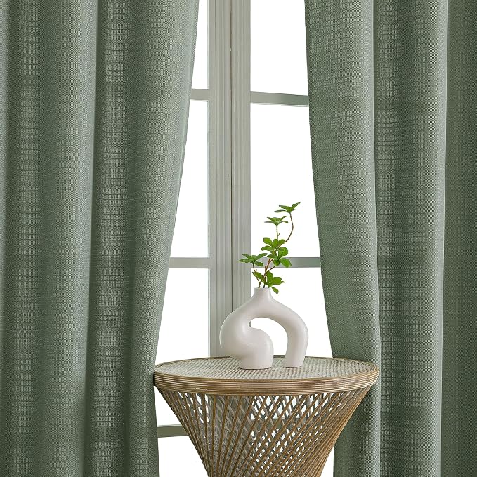 Chyhomenyc Sage Green Curtains 54 Inch Length 2 Panels, Faux Linen Textured - Image 8