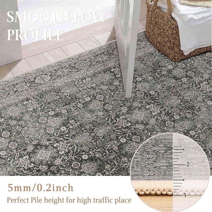 PureCozy Vintage Area Rug 3x5 Black Entryway Office Washable Carpet Non Slip - Image 5