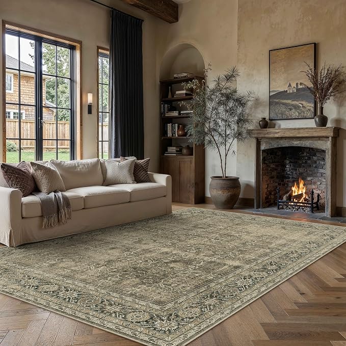 PureCozy Light Brown Area Rug 6x9 Vintage Washable Indoor Door Mat Living Room - Image 2