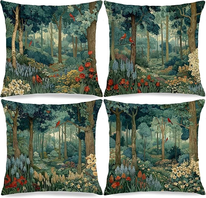 Rustic Forest Green Pillow Covers 18x18 Set of 4, Cottagecore Summer Lemon by Unknown
